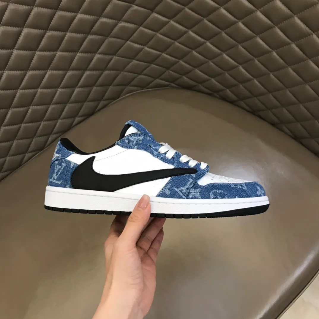 Men's shoes 💰p440 "*OUIS *UITTO* Nike" new original drawer box, co-branded low-top casual sneakers, this sneaker is completely made of denim canvas splicing leather, decorated with Louis Vuitton's iconic monogram and Damierl pattern with natural cowhide piping. The upper of this shoe combines LV’s most classic Monogram and Damier elements, giving it a sense of luxury and recognition! Size: 38-45